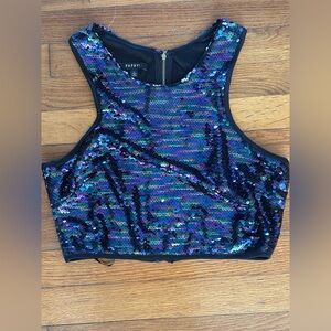 Papaya Iridescent Sequin Crop Top